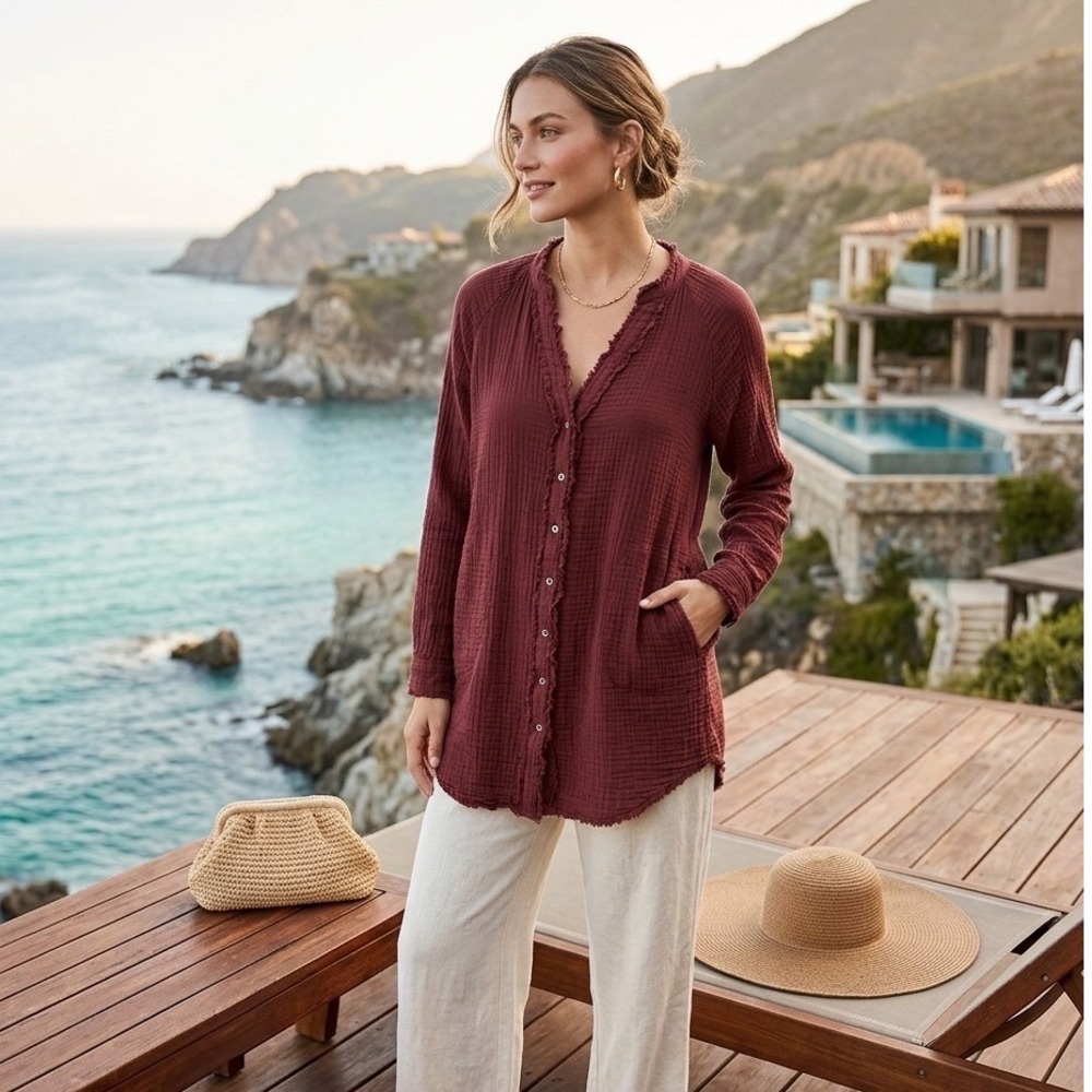 Ces Femme Cotton Gauze Tunic Rust S Boho Indie Cottagecore Lagenlook Clean Girl